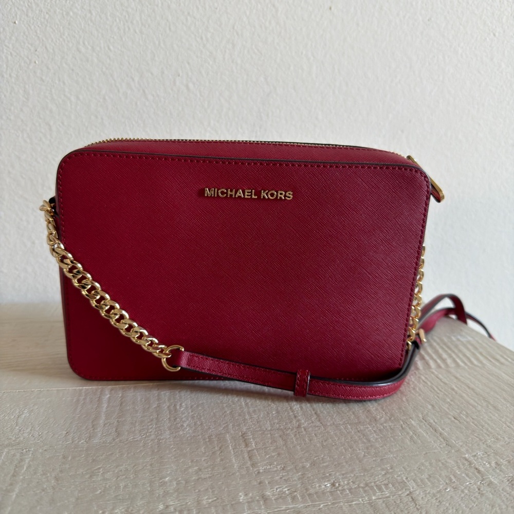 Michael Kors Burgundy Crossbody Bag with Gold Chain - Picture 1 of 5